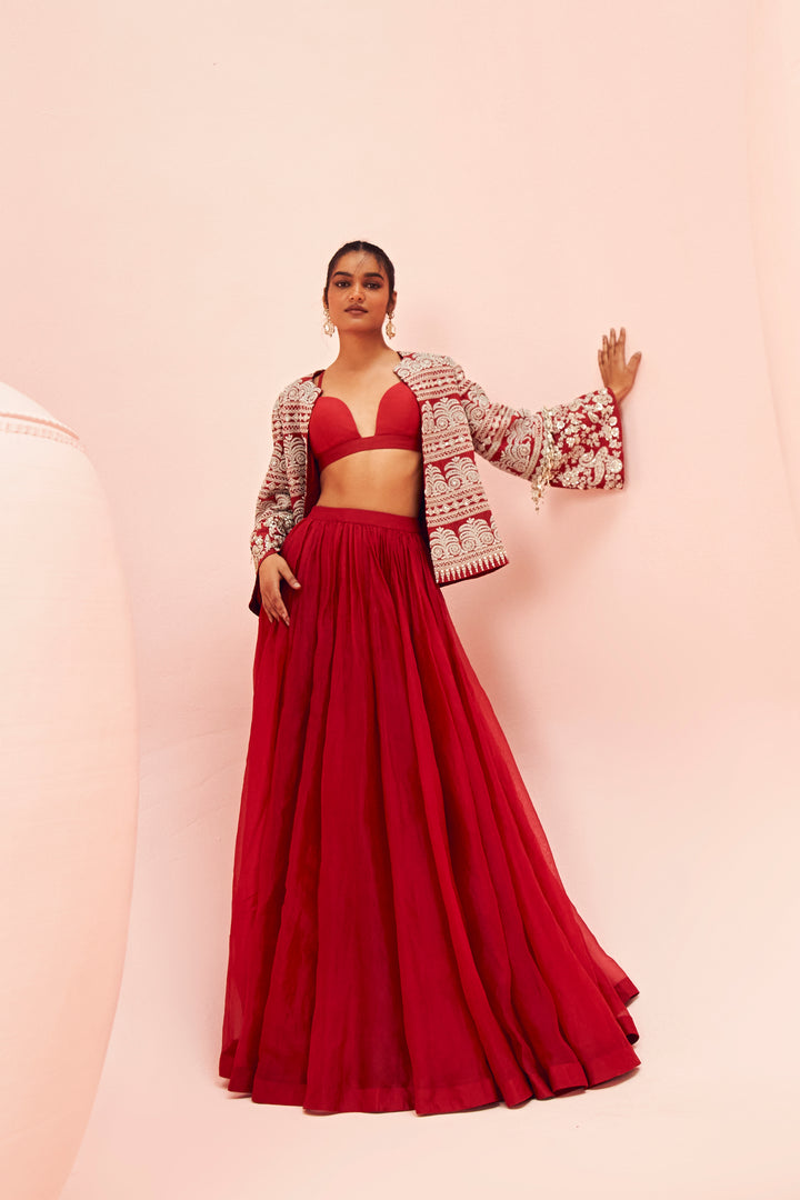 Love Red Lehenga with Short Jacket Set