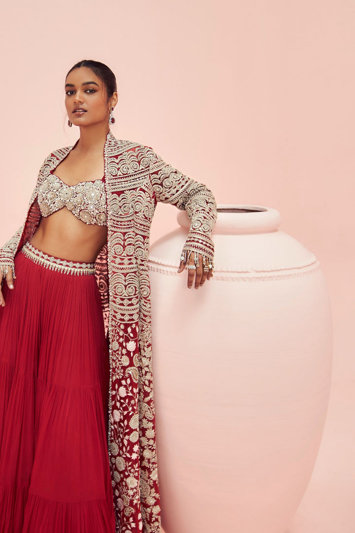 Love Red Embroidered Jacket & Pants Set