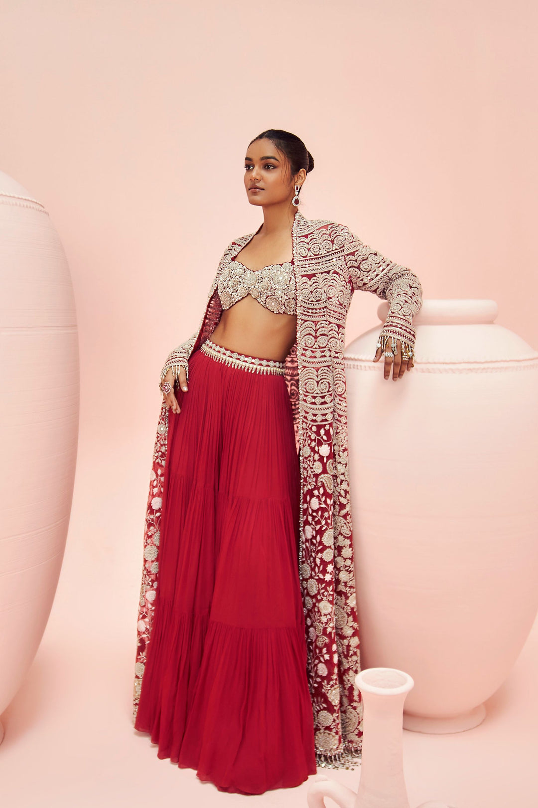 Love Red Embroidered Jacket & Pants Set