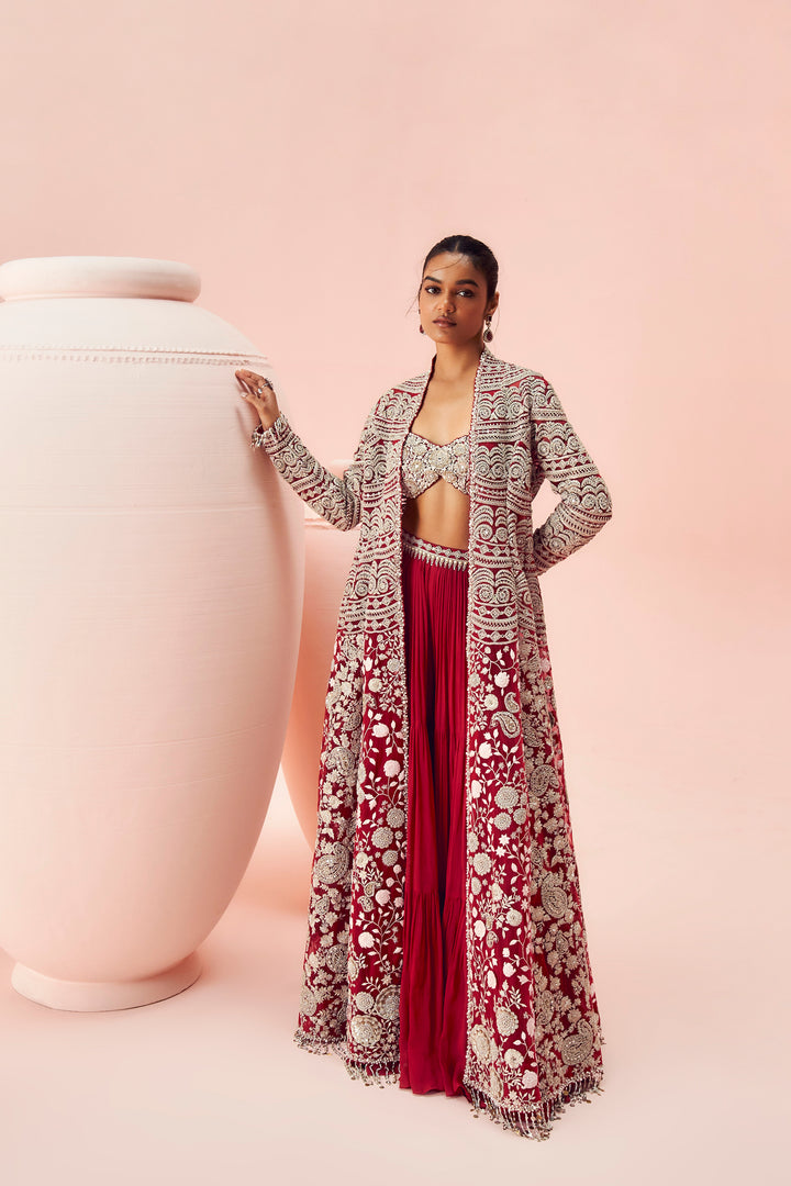 Love Red Embroidered Jacket & Pants Set