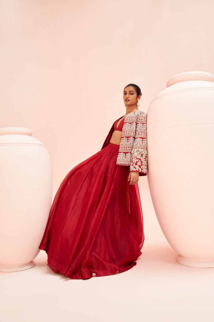 Love Red Lehenga with Short Jacket Set