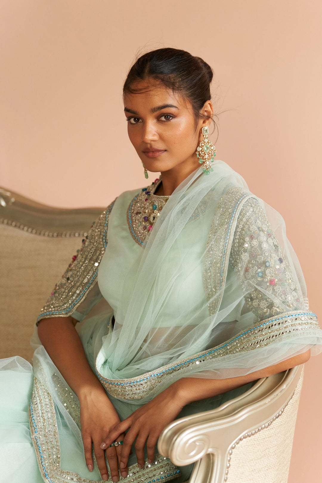 Aqua Embroidered Saree