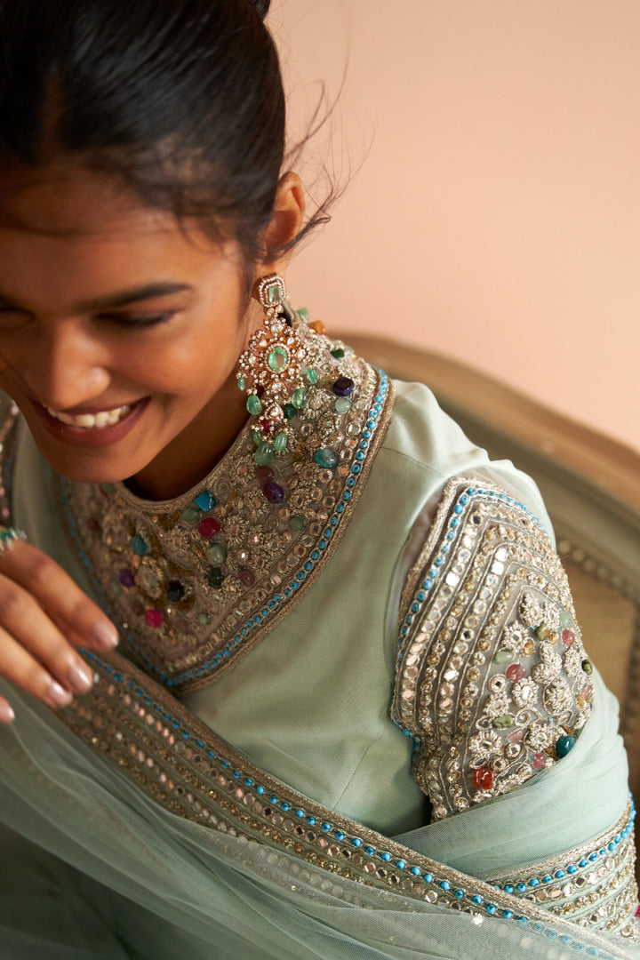 Aqua Embroidered Saree