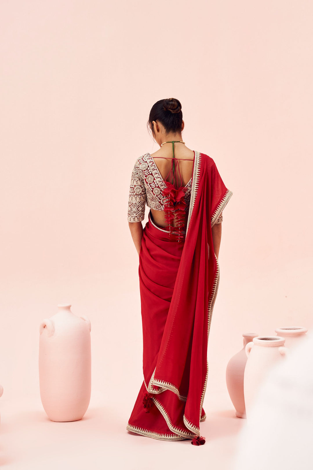 Ruby Red Saree with Embroidered Blouse