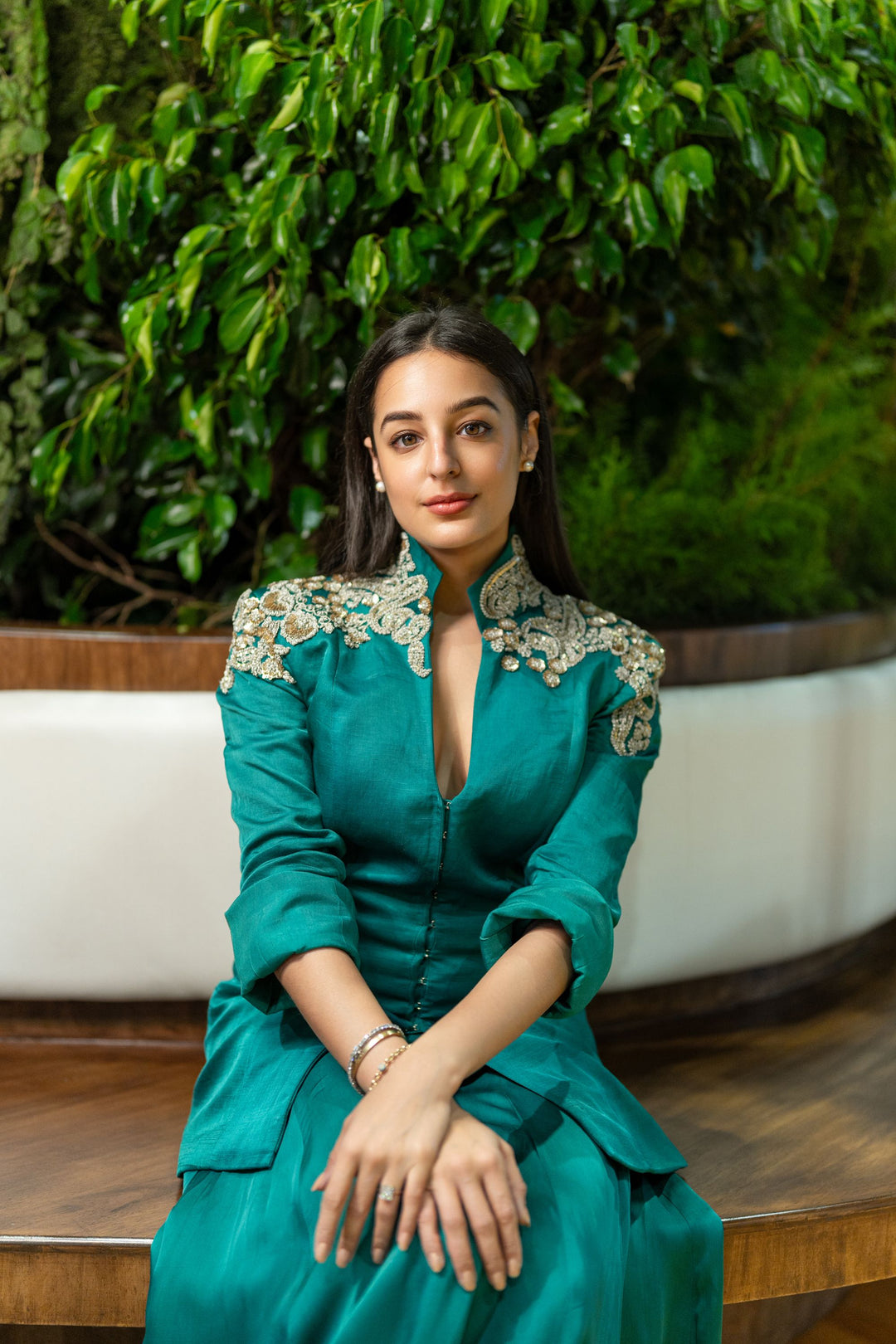 Tarini Manchanda in our Teal Green Jacket & Sharara Set