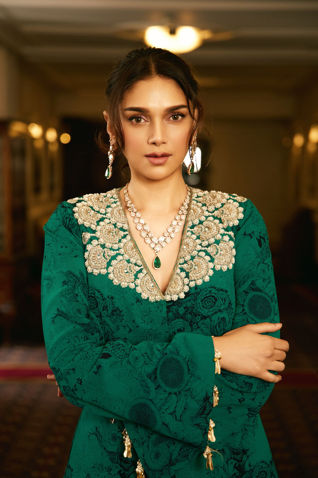 Aditi Rao Hydari in our Teal & Black Blossom Jacket Sharara Set