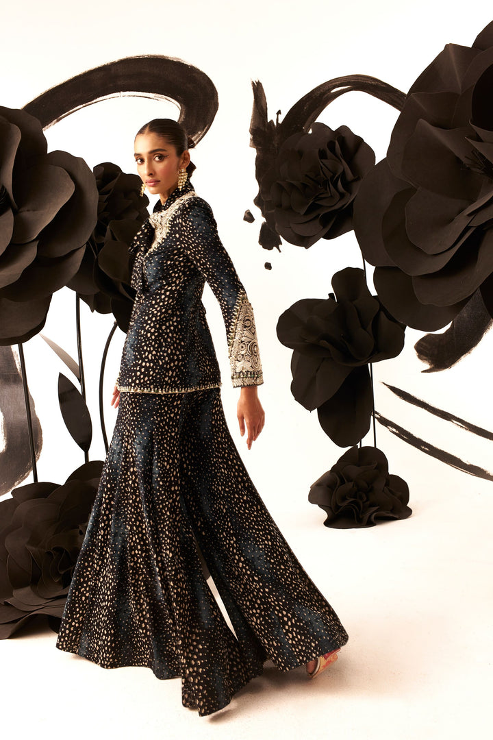 Rosette Embroidered Bow Jacket & Sharara Set