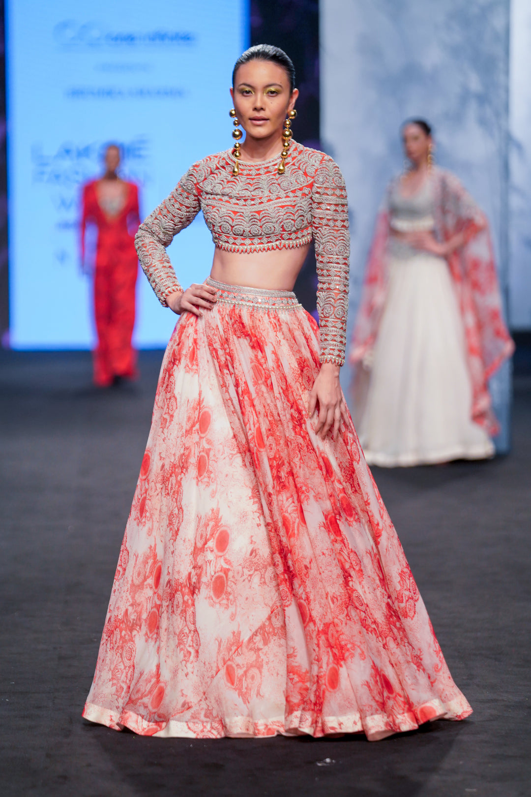 Champagne & Red Blossom Lehenga Set