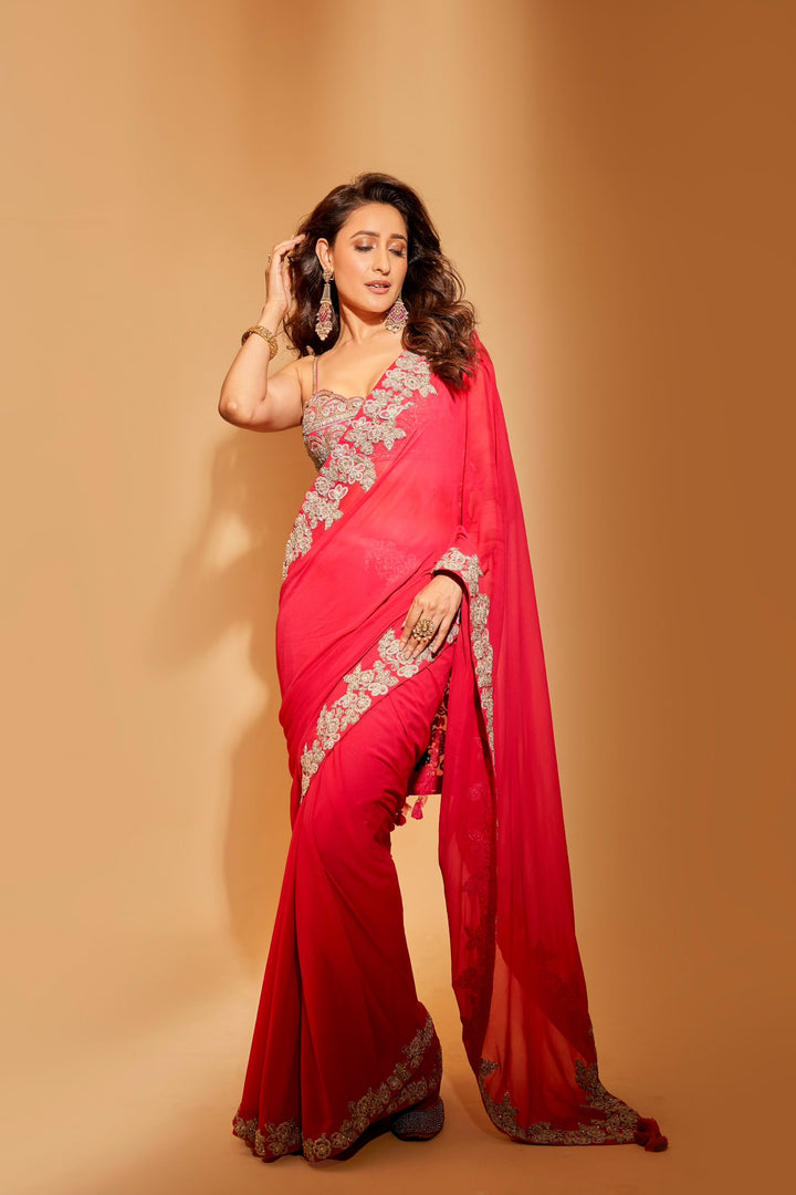 Pragya Jaiswal in our Farasha Pink Saree Set