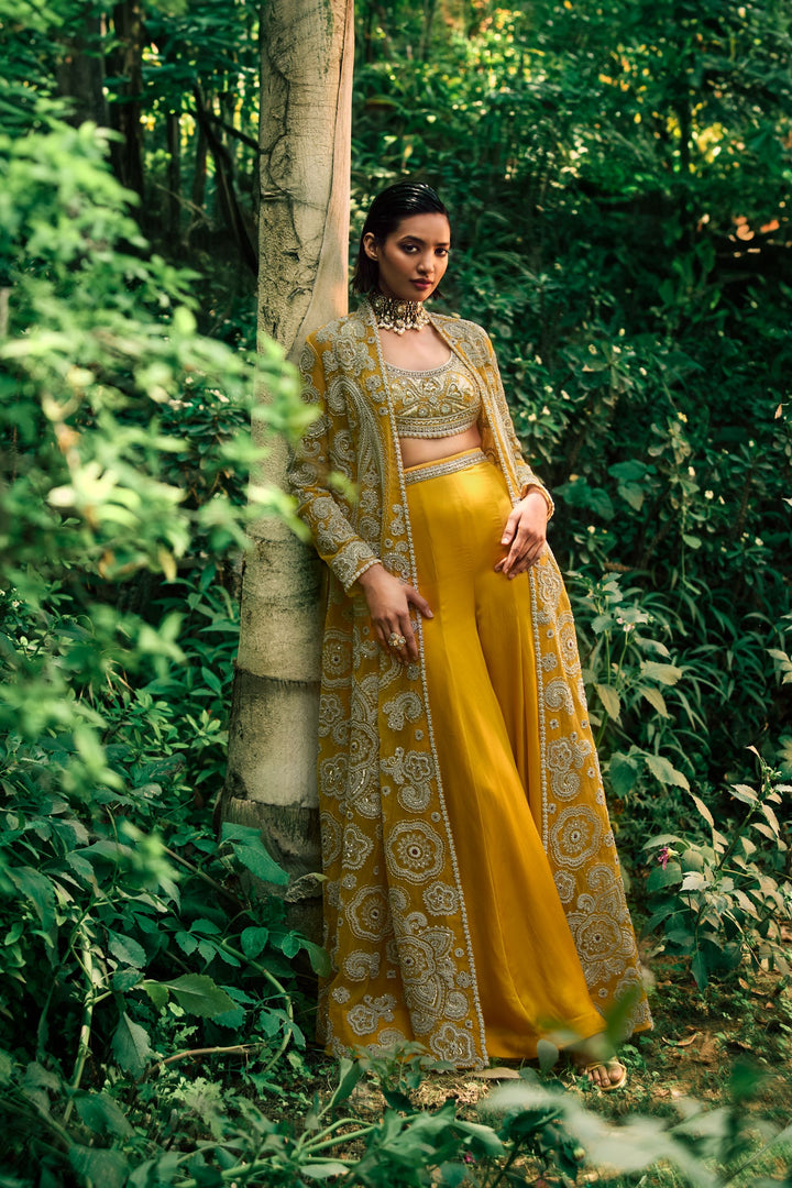 Mustard Embroidered Jacket & Pants Set