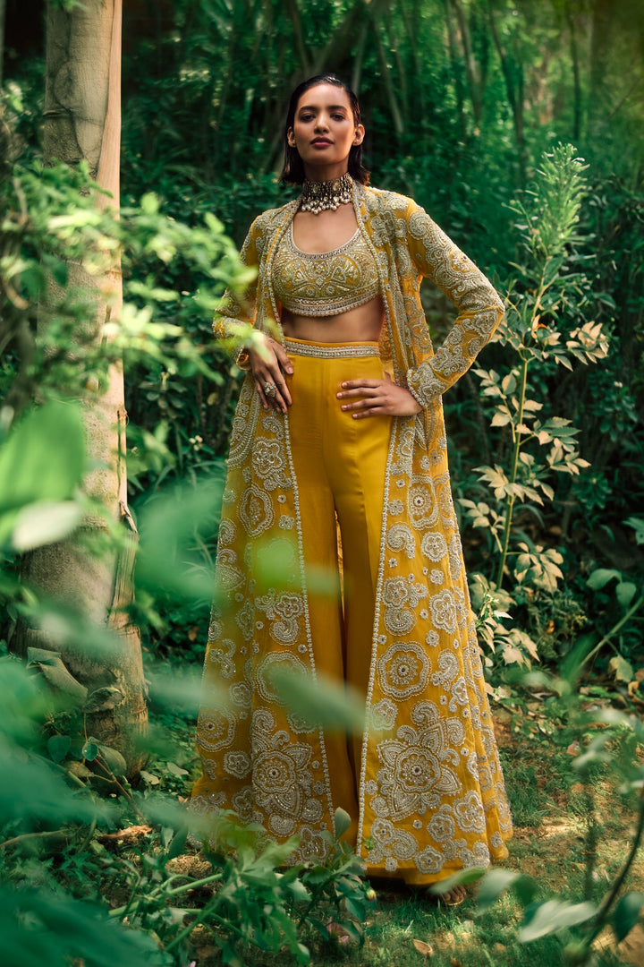 Mustard Embroidered Jacket & Pants Set