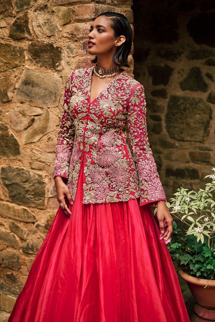 Farasha Pink Jacket & Skirt Set