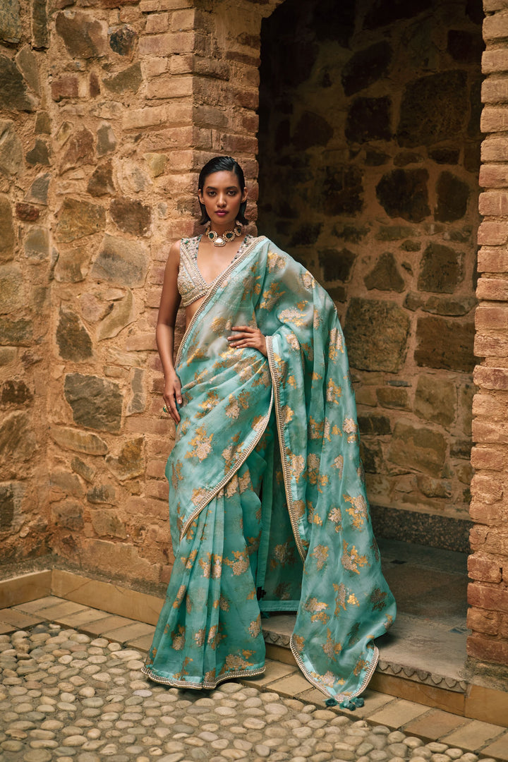 Coral Blue Sylvia Saree Set