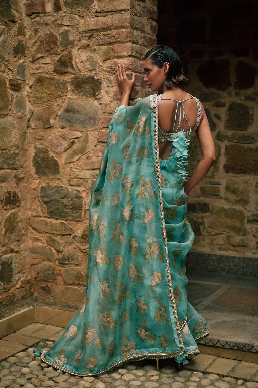 Coral Blue Sylvia Saree Set