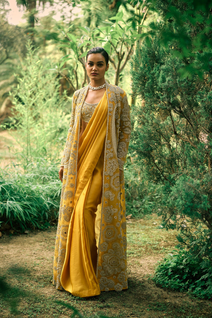 Mustard Saree & Jacket Set