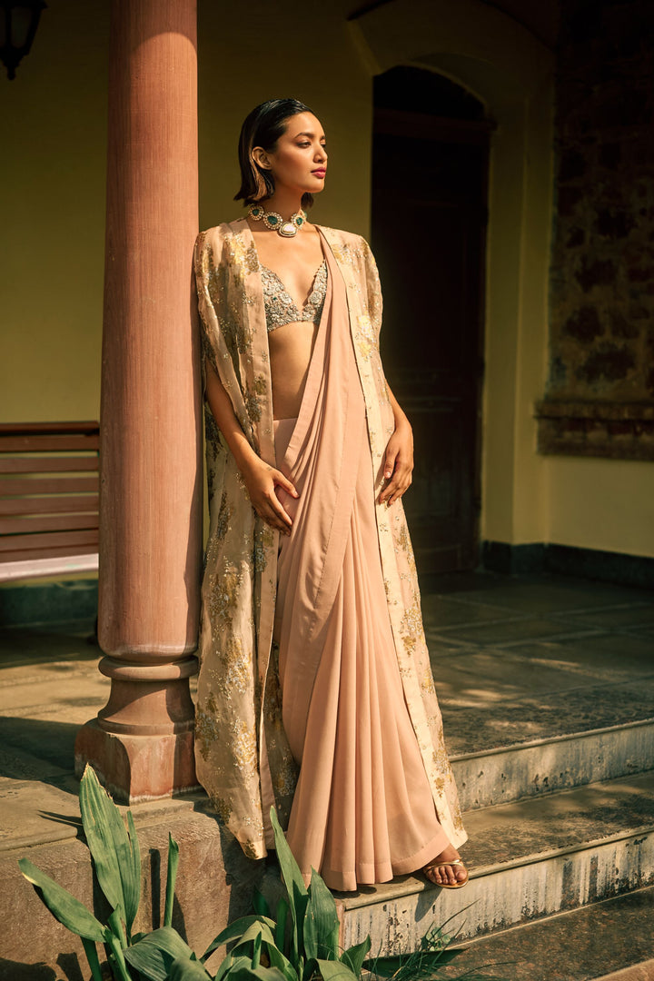 Dusty Pink Sylvia Cape & Saree Set