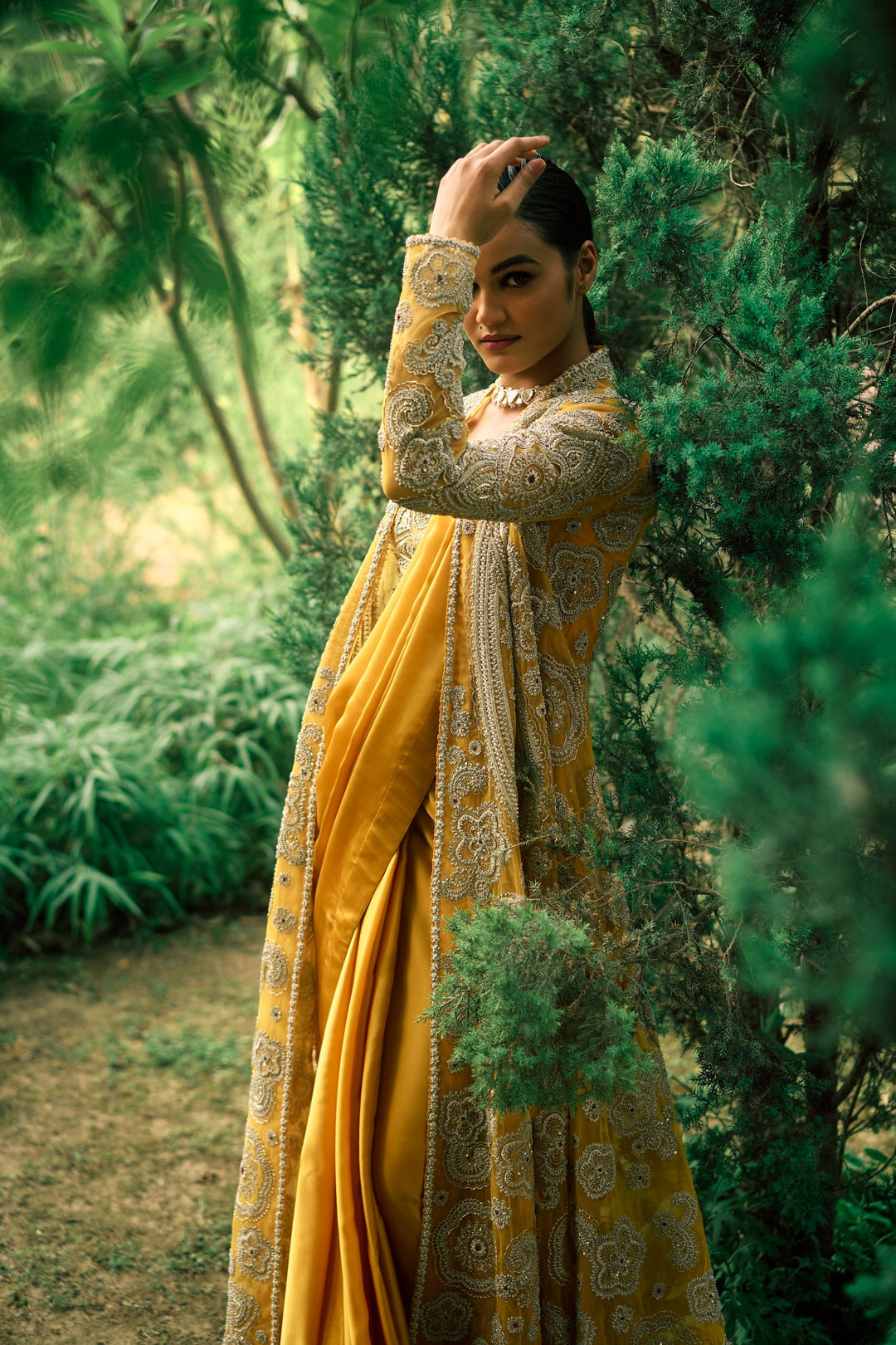 Mustard Saree & Jacket Set