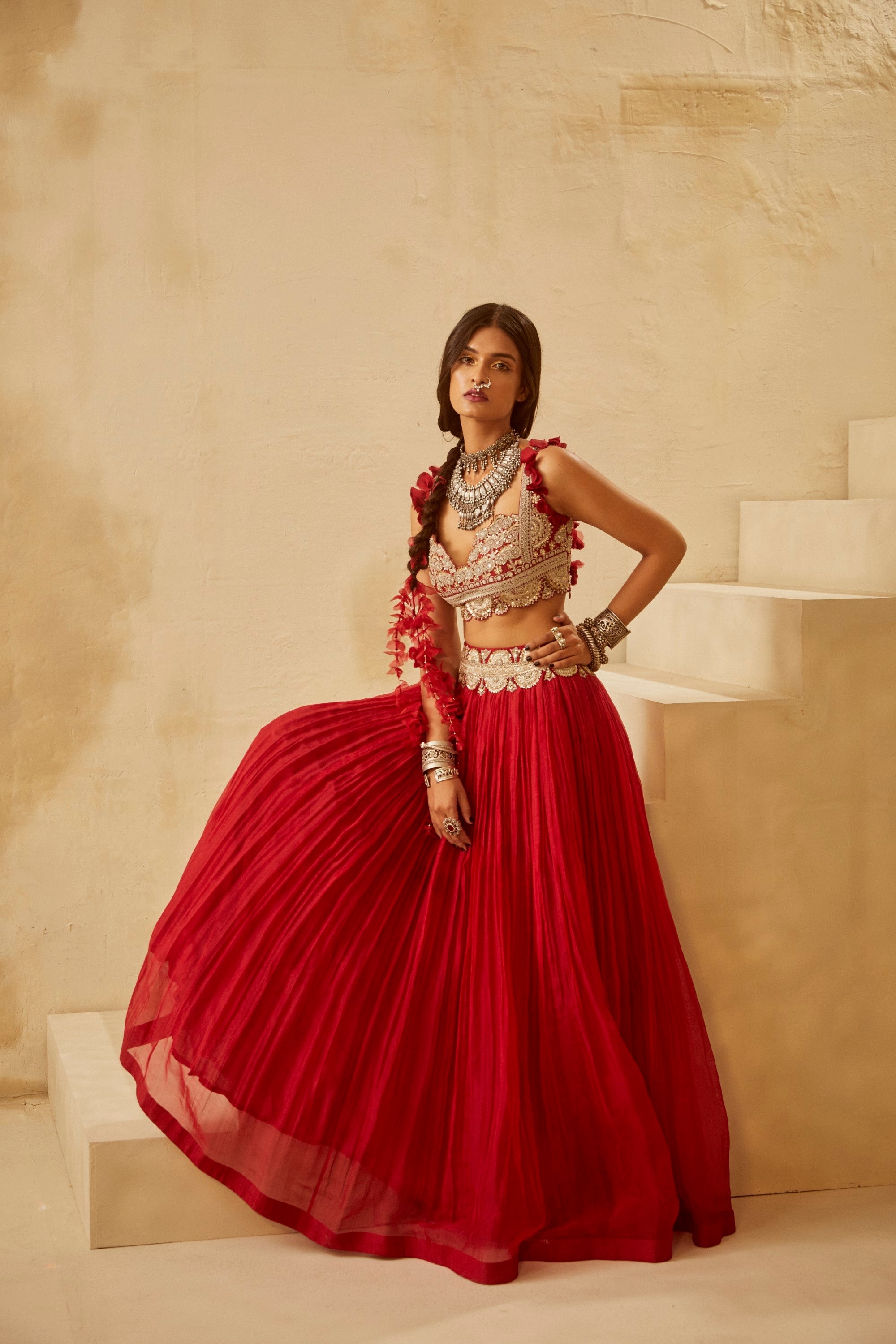 Red Organza Embellished Lehenga Set | Ridhima Bhasin – KYNAH