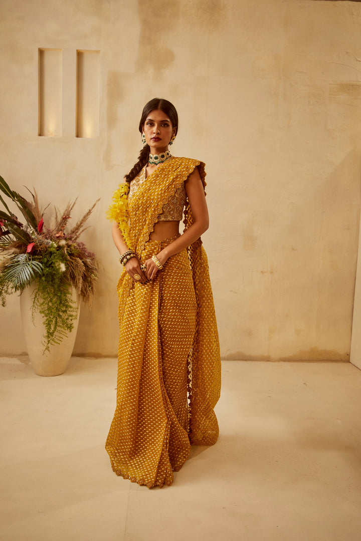 Haldi Bindu Pre-Stitched Saree