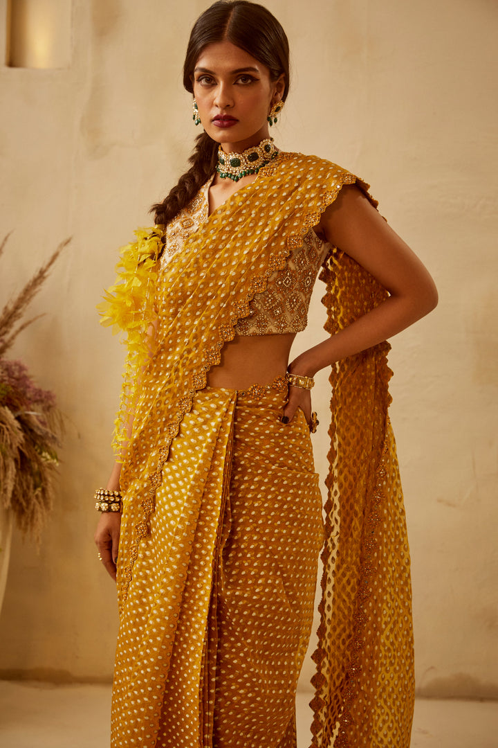 Haldi Bindu Pre-Stitched Saree